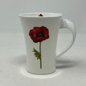 Cup + Mug Porcelain Coffee Tea Mug White Red Poppy Floral Cottagecore Euro Chic